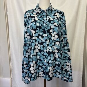 Tommy Hilfiger Floral Button Down Shirt - Blue and White